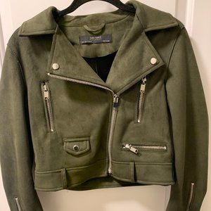 Zara Green Suede Biker Moto Jacket